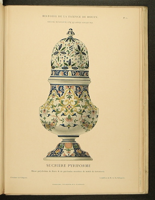 1870 Book: Pottery of Rouen - Beautiful Illustrations